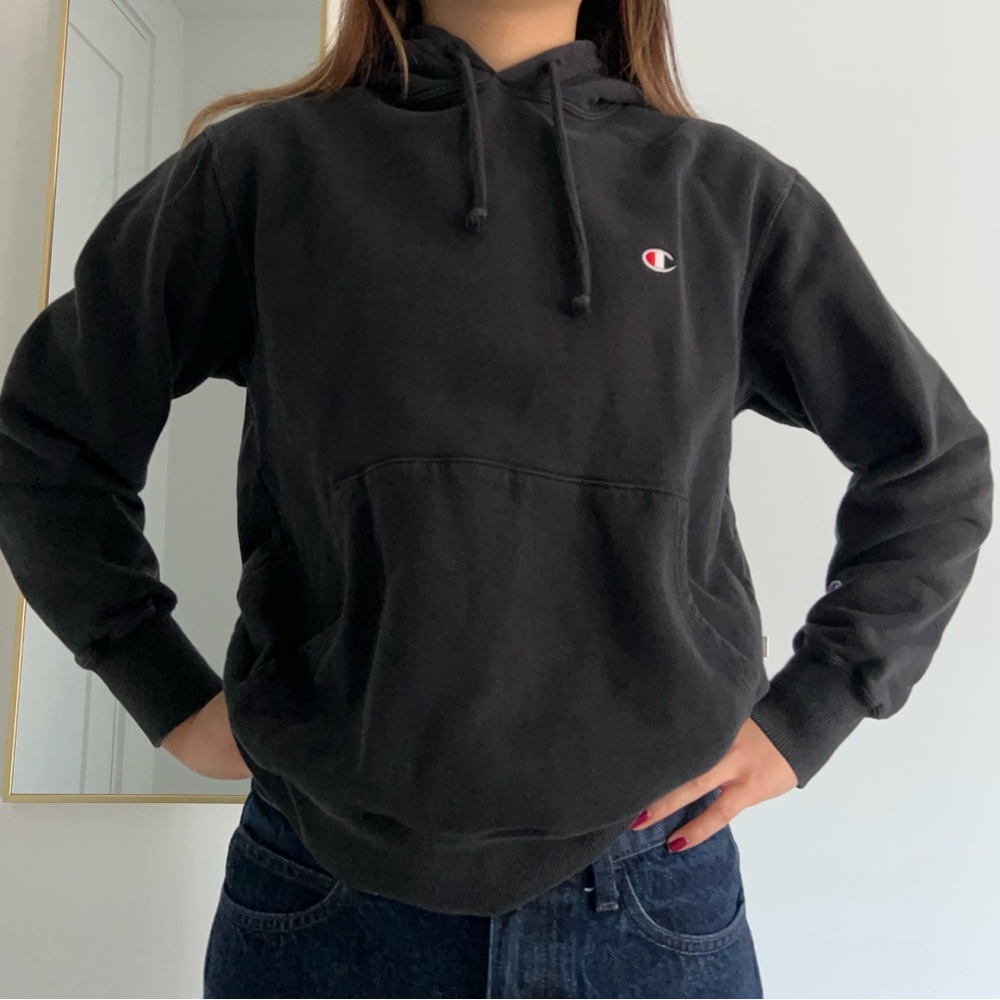 Champion Authentic Black Drawstring Hoodie Size Medium